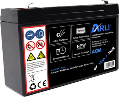 Produktbild von ARLI AGM Blei Akku 6V 12Ah 20HR