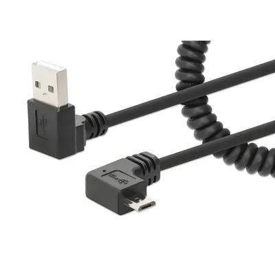 Produktbild von MANHATTAN Spiralkabel USB-A auf Micro-USB Ladekabel 1m schwa