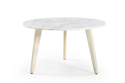 Image de Marmoholz - Table basse ronde Modena Ø70 cm x H40 cm en marbre blanc naturel et bois de manguier blanchi - Table de style scandinave
