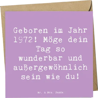 Produktbild von Mr. & Mrs. Panda Grußkarte Spruch 1972 Geburtstag - Lavendeltraum - Geschenk, liebevoll handgefertigte Produkte, Geburtstagswünsche, Glückwunschkarte, anlasskarte, Alter