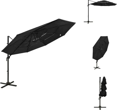 Produktbild von vidaXL Sonnenschirm mit Aluminium-Mast 4-lagig Schwarz 3x3 m - Sonnenschirme & Sonnenschutze