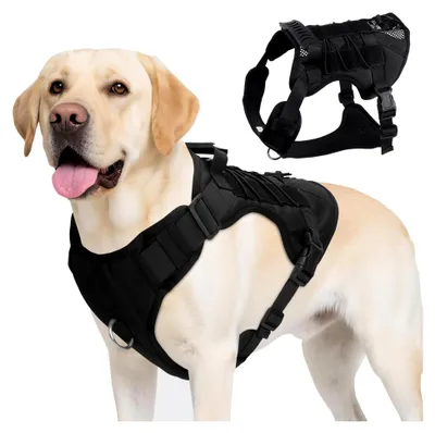 Produktbild von Taktisches Hundegeschirr für mittelgroße und große Hunde, ausbruchsicher mit Griff, verstellbar und atmungsaktiv für Hundetraining und Spaziergänge (Schwarz, M)