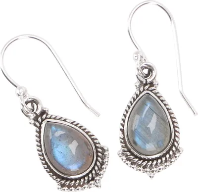 Produktbild von Tropfenförmige Indische Silberohrringe, Boho Ohrhänger - Labradorit, Silber-Farben, SterlingSilber, Silberohrringe