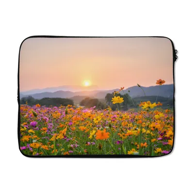 Produktbild von MuchoWow® Laptop Hülle 17 Zoll Laptoptasche Blumen - Sonnenuntergang - Berg - Zipper - Schutzabdeckung