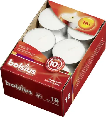 Produktbild von Bolsius Maxiteelichter weiß, Höhe 2,5 cm, Ø 5,7 cm, 18er Pack