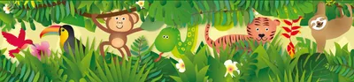 Produktbild von Lovely Kids selbstklebende Kinderzimmer Bordüre Jungle Friends grün bunt gelb braun rot 5,00 m x 0,155 m