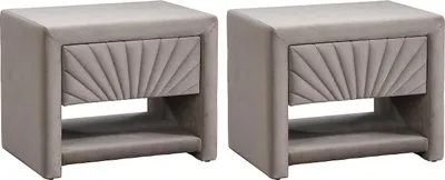 Produktbild von Set aus 2 Nachttischen - 1 Schublade und 1 Nische - Velours - Beige - ULAMI