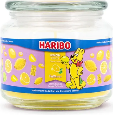 Immagine prodotto di Candela profumata Haribo™ Lemon Fruits, candela aromatica in barattolo di vetro, 300 g, 50 ore di autonomia