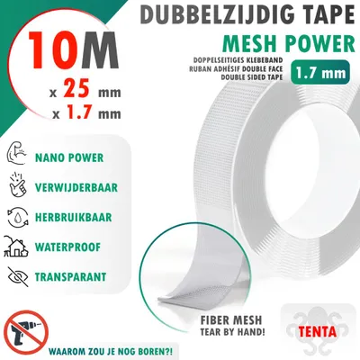 Produktbild von Doppelseitiges Klebeband 10m x 25mm x 1.7mm - TENTA Mesh Power