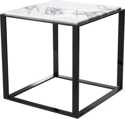Produktbild von Casa Padrino Luxus Beistelltisch Hochglanzschwarz / Weiß-Lila 56 x 56 x H. 56 cm - Edelstahl Tisch mit Marmorplatte - Luxus Wohnzimmer Möbel