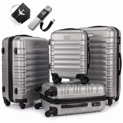 Produktbild von Devillo® Kofferset 4tlg. S-M-L-XL, Silber - Trolley Koffer Reisekoffer Reisekofferset Gepäck Rollkoffer TSA 4 Rollen ABS-Hartschale Teleskopgriff