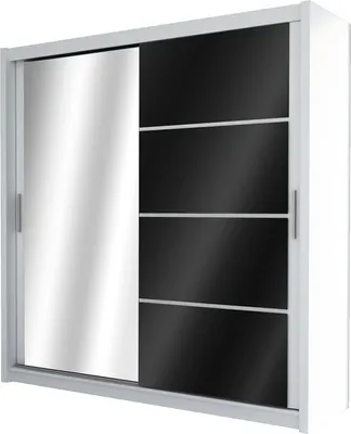 Produktbild von BETTSO Kleiderschrank Schwebetürenschrank mit Spiegel Schrank und Kleiderstange Gaderobe Schiebtüren 203 x 216 x 61 cm DONA 203 (Weiß + Schwarz Glas)