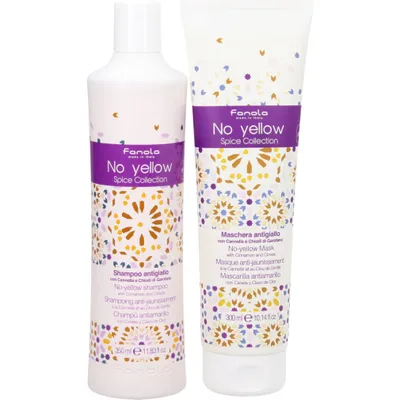 Zdjęcie produktu dla Zestaw Fanola: No Yellow Spice Collection, maska do włosów neutralizująca żółte odcienie (300 ml) + szampon neutralizujący (350 ml)