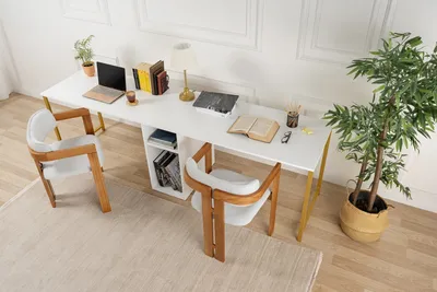 Zdjęcie produktu dla Skye Decor, Twin Study Desk - White, Gold, Biurka, Biały, 240 x 74 x 60 cm