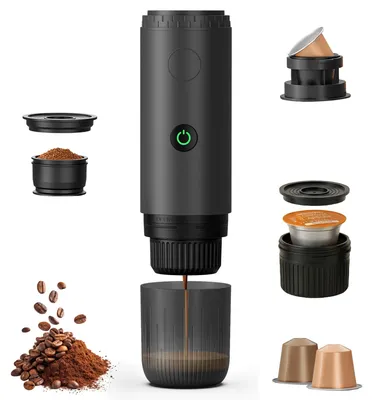 Tragbare Kaffeemaschine für Kapseln & gemahlenen Kaffee, schwarz