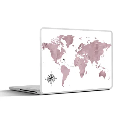 Produktbild von MuchoWow® Laptop Aufkleber Sticker Cover Weltkarte - Rosa - Windrose 25x18 cm - Laptop-Deko