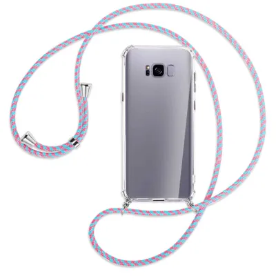 Produktbild von Handykette Backcover-Schutzhülle mit Band (Metall silberfarben) für Samsung Galaxy S8 Plus - pink/mint