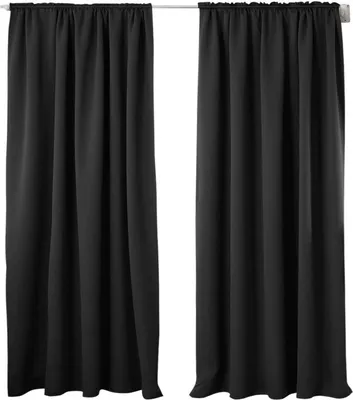 Produktbild von WOLTU 2er Set Gardine blickdicht 250 g/m² mit Kräuselband : Schwarz 135x245 cm Farbe: Schwarz Größe: 135x245 cm