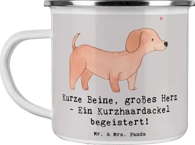 Produktbild von Mr. & Mrs. Panda Pott Kurzhaardackel Herz - Grau Pastell - Geschenk, Kaffeepott, Hunderassen Charakter, Hund, becher emaille, Pflege, Dackel, Tasse, Teetasse, Liebe zum
