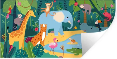 Produktbild von MuchoWow® Wandtattoo Wandsticker Wandaufkleber Dschungel - Kinder - Tiere 80x40 cm Selbstklebend und Repositionierbar - Aufkleber
