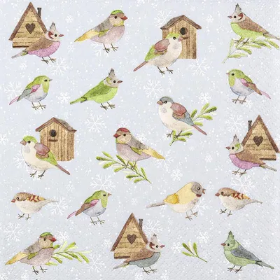 Produktbild von 20 Servietten Birds & Houses - Wintervögel an Vogelhäuser 33x33cm