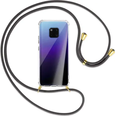 Produktbild von Handykette Backcover-Schutzhülle mit Band (Metall goldfarben) für Huawei Mate 20 Pro - dunkelgrau