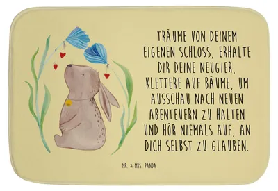 Produktbild von Mr. & Mrs. Panda Badteppich Hase Blume - Gelb Pastell - Geschenk, Badematte, Badläufer, Geburtstag, Hoffnung, duschmatte, Badezimmerteppich, Ostern, Kaninchen, Taufe