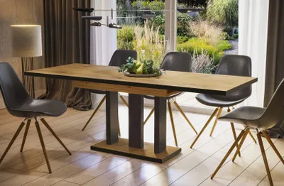 Image de Endo-Möbel Table de salle à manger Appia Special 130 - 210 cm bi colour extensible Table à colonne Table de cuisine (Chêne Artisan)