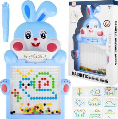 Immagine prodotto di MalPlay lavagna magnetica per bambini con perline, puzzle del coniglio, 20x stencil, lavagna da colorare per bambini a partire dai 3 anni, blu