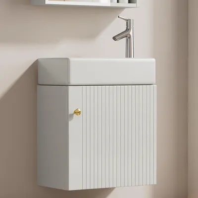 Zdjęcie produktu dla Merax szafka łazienkowa z drzwiczkami, 46 cm Mała podwieszana szafka podumywalkowa, meble łazienkowe, umywalka ceramiczna, 46 × 26 × 56 cm, biała