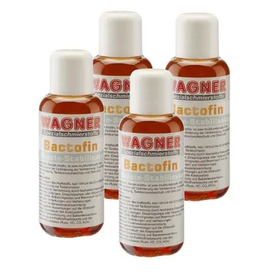Imagen del producto de 4 x 250 ml: Estabilizador de gasolina Wagner Bactofin, protector anticorrosión para tanques, apto para motores de 2 y 4 tiempos