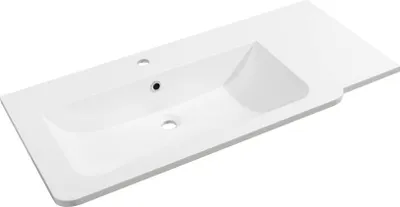 Zdjęcie produktu dla FACKELMANN umywalka z lanego marmuru LUXOR lewa / umywalka z lanego marmuru / wymiary (szer. x wys. x gł.): ok. 100 x 14,5 x 48,5 cm / wysokiej jakości umywalka do łazienki i WC / kolor: biały / szerokość: 100 cm