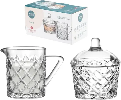 Produktbild von Set Karo Glas Zuckerdose 210ml und Sahnekännchen 200ml