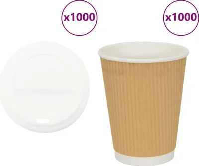 Produktbild von Pappbecher mit Deckeln 1000 Stk. 12oz 300ml