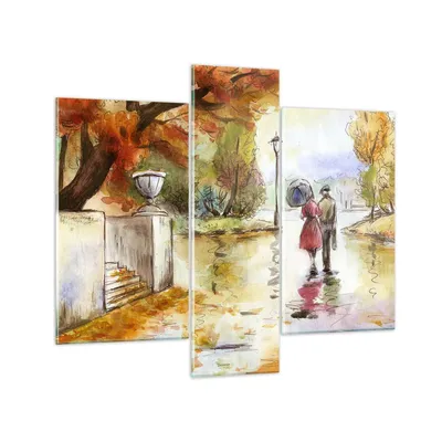 Produktbild von Bilder auf glas - Wetter regen herbst park - 95x80cm - Glasbilder - Wandbilder - Kunstdruck - zum Aufhängen bereit - Wanddekoration aus Glas - Glas Bilder - Wandbild auf Glas - 3 Teile - GCB95x80-2914