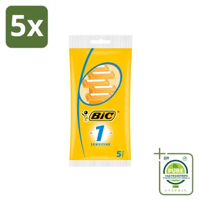 Zdjęcie produktu dla 5 sztuk maszynek do golenia jednorazowych Bic 1 Sensitive dla mężczyzn - opakowanie zbiorcze