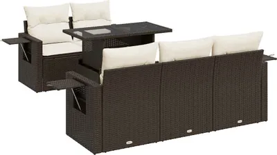 Image de vidaXL Ensemble de salon de jardin 6 pièces avec coussins Marron Poly Rattan