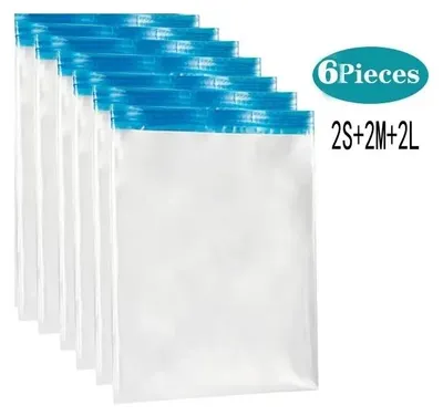 Produktbild von Kompressionsbeutel - Aufbewahrungsbeutel für Reisen - 6er-Set (2 S, 2 M, 2 L) - Wiederverwendbar - Reißfest - Rollbar - Platzsparend - Für Kleidung
