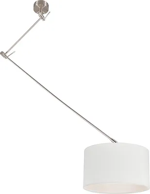 Produktbild von QAZQA - Modern Hängelampe I Pendellampe I Pendelleuchte Stahl I Silber I nickel matt mit Schirm 35 cm weiß verstellbar - Blitz I I Wohnzimmer I Schlafzimmer - Stahl Rund - LED geeignet E27