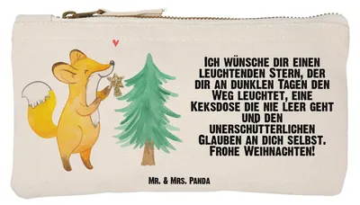 Produktbild von Mr. & Mrs. Panda Mäppchen Fuchs Weihnachtsbaum Größe S Klein - Weiß - Geschenk, Schlittschuh, Weihnachten, Etui, Pouch, Kulturbeutel, beauty case, Kosmetiktasche, Winter