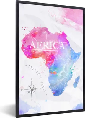 Produktbild von MuchoWow® MuchoWow® Gerahmtes Poster Aquarell - Weltkarte - Afrika 20x30 cm - Poster mit zchwarzem Bilderrahmen - Drucken - Bilder Poster im Rahmen