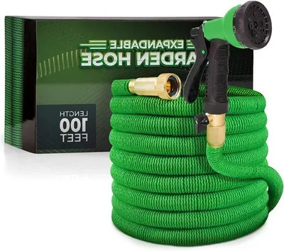 Produktbild von Famanu Gartenschlauch mit 8 Funktionen - leichtes, knickfreies Design - flexible Ausführung - extra starke Qualität - 30 m grüne Wasserersatzschlauch