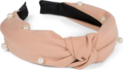 Produktbild von styleBREAKER Damen Stoff Haarreif mit Perlen Applikation, Knotendetail, Headband, Haarschmuck, Retro Look 04027034