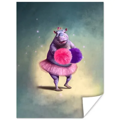 Produktbild von MuchoWow® Poster Nilpferd - Blumen - Ballerina - Pompons - Porträt 120x160 cm - Wandbilder
