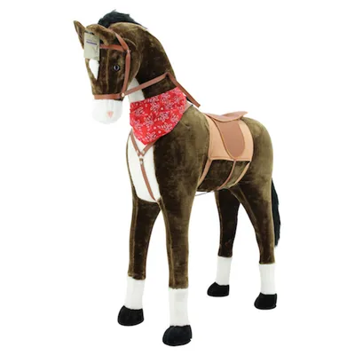 Produktbild von Sweety Toys 11525 Stehpferd "Chocolate" ca.110cm mit dunkler Mähne und Schweif, mit Sattel, Pferdedecke und Zaumzeug