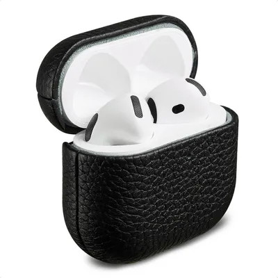 Image de Étui Accezz en cuir véritable pour les Apple AirPods 4 - Noir