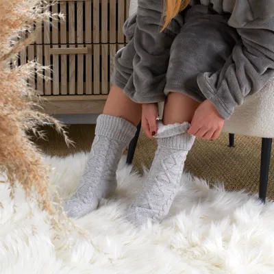 Image de Chaussettes - LAPONIA - Chaudes - Confortables - Antidérapantes - Gris