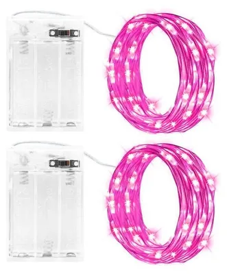 LED-Lichterkette 2x3m, 30 LEDs, Kupferdraht, Timer, wasserdicht, rosa