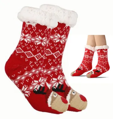 Produktbild von Weihnachtssocken – Einheitsgröße – Damen-Haussocken – Flauschsocken – Lustige Socken – Anti-Rutsch-Socken – Warme Socken – Wintersocken – Socken