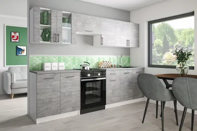 Produktbild von Roe Furniture | Küchenzeile - 260 cm - Grau - Einbauküche, Küchenblock, Singleküche, Singleküchenblock, Küchen - Tischplatte Grau (Betonfarbe)